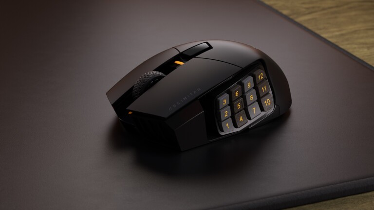 CORSAIR SCIMITAR ELITE WIRELESS MMO gaming mouse has 16 fully programmable buttons
