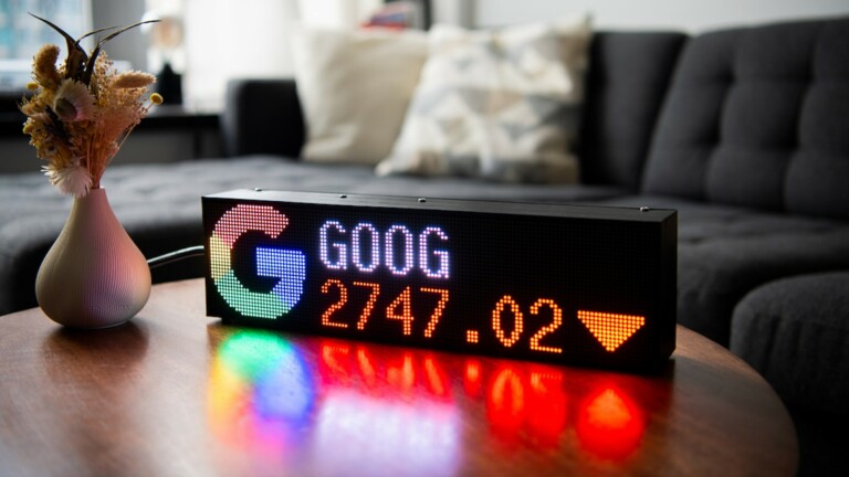 Fintic LED ticker displays stocks, crypto, forex, weather, news, sports, and more
