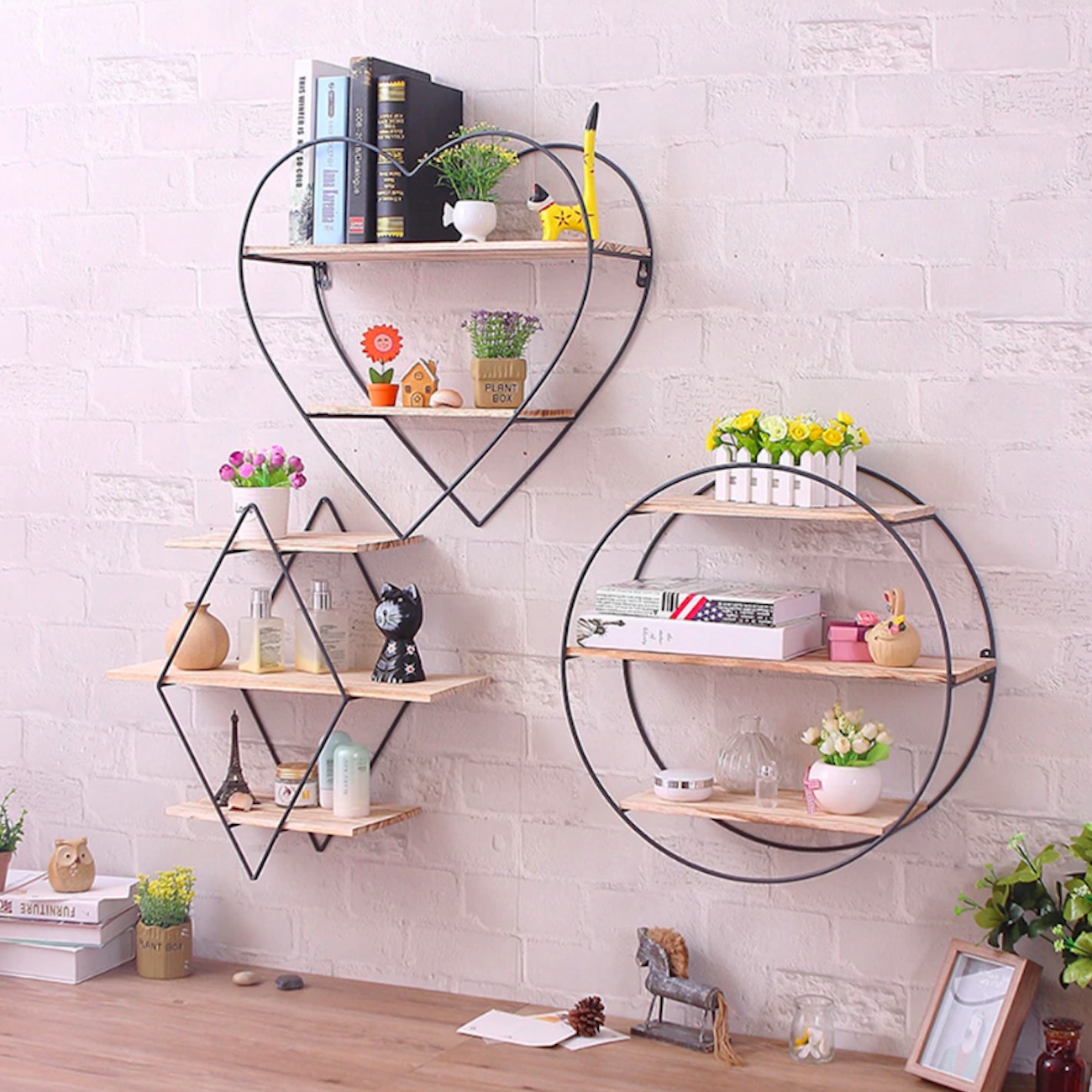 Rustic Iron & Wood Modern Shape Shelves add some personality to your storage