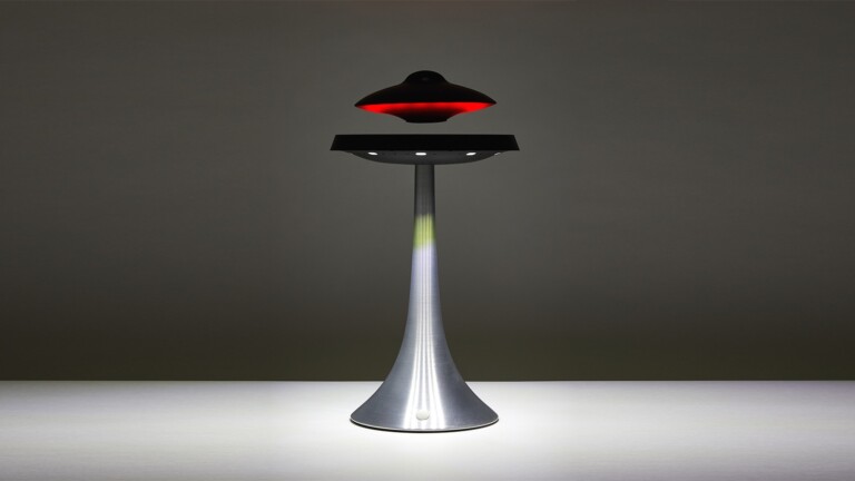 Modern Innovations Levitating UFO Speaker has an LED lamp that floats above the base