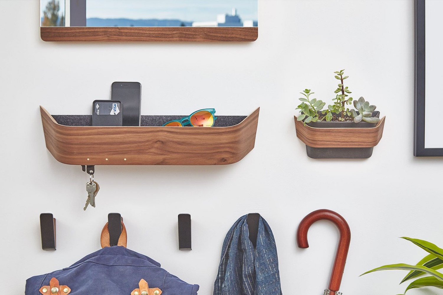 Grovemade Wood Catch-All wall-mounted basket holds keys, phones & everyday essentials